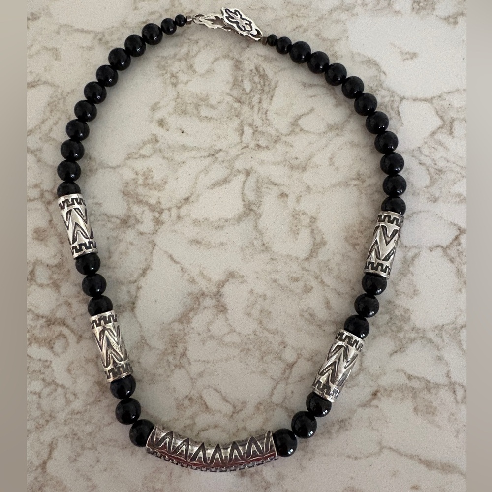 Silver and Onyx Bead Necklace